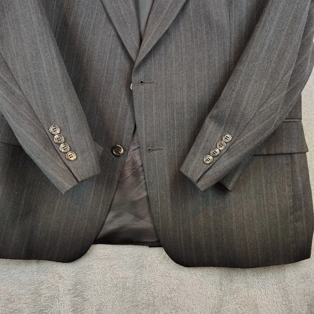 Palm Beach Mens 46R Wool Blazer Sport Coat Dark Gray Pinstripe Made in USA